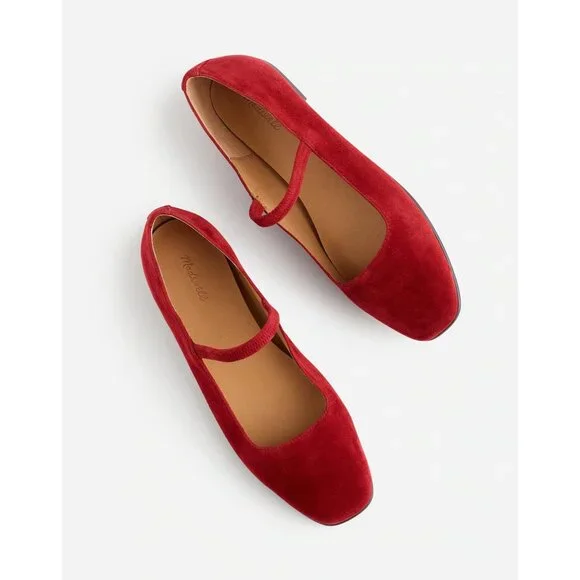 NEW Madewell Shoes Greta Womens Sz Red Suede Greta Ballet Flat Mary Jane  NN046